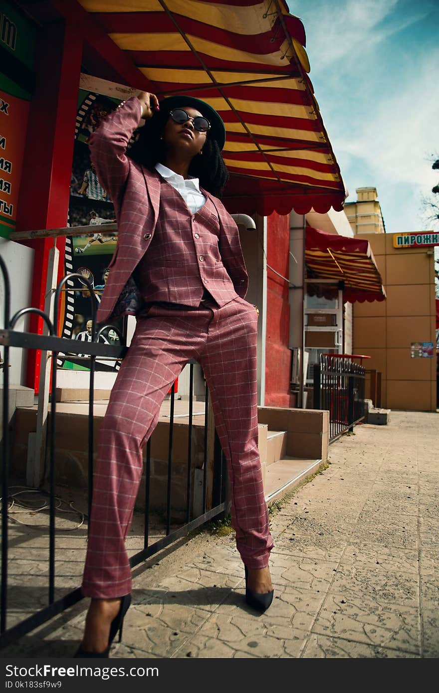 Woman in Red Blazer With Waistcoat and Dress Pants Set