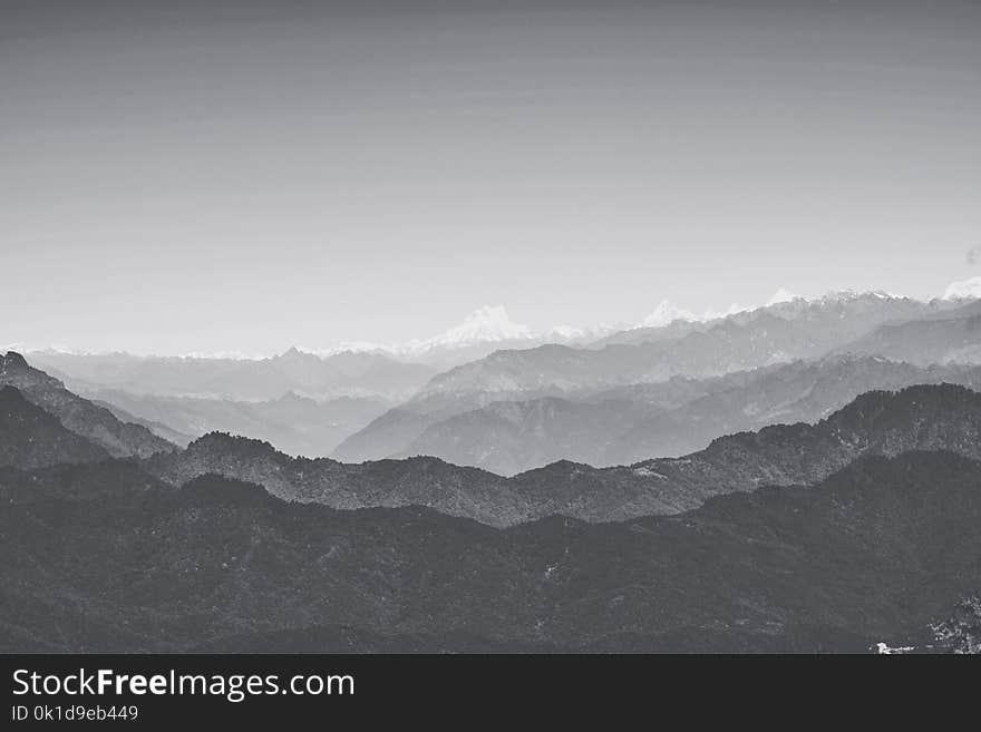 Mountainous Landforms, Sky, White, Black And White