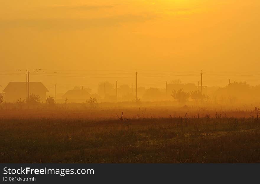 Field, Sky, Morning, Sunrise