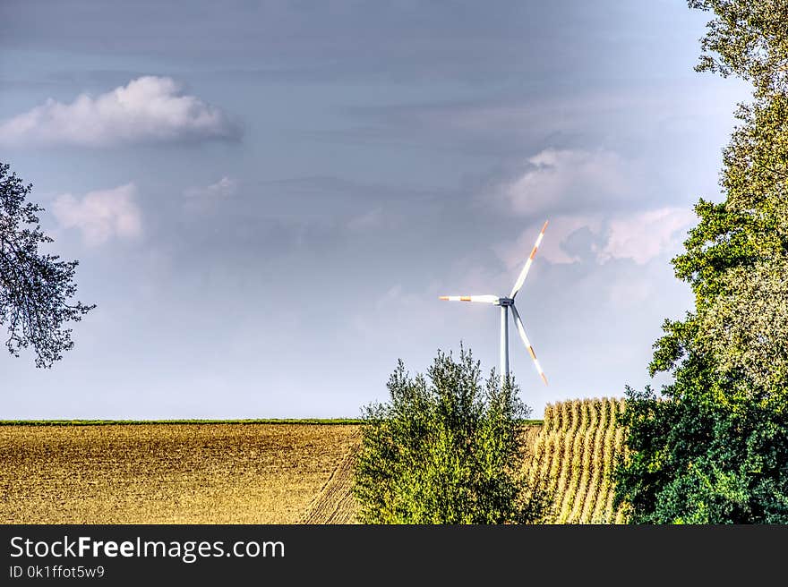 Windmill, Field, Wind Turbine, Sky