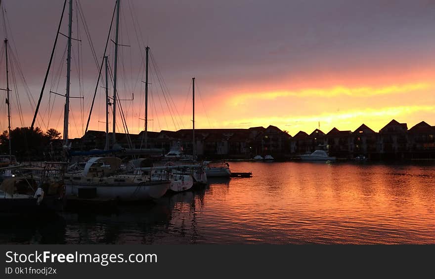 Marina, Sky, Sunset, Dock