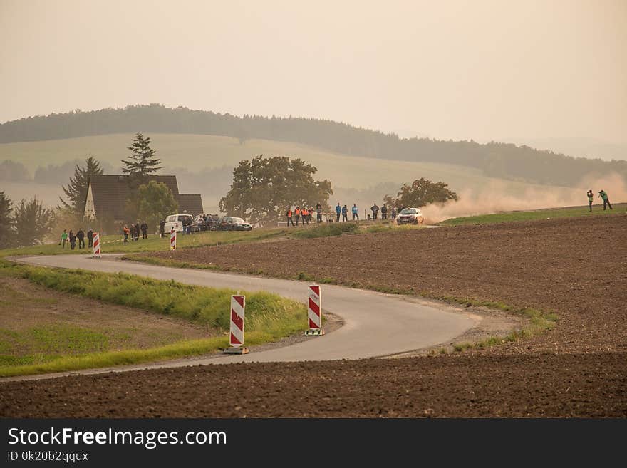 Field, Sky, Road, Hill