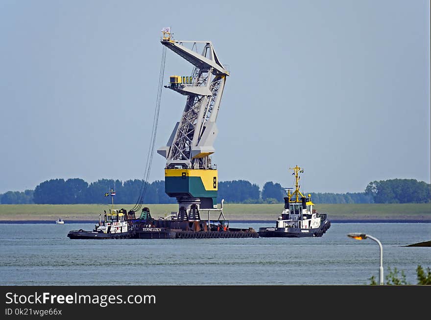 Waterway, Water Transportation, Crane Vessel Floating, Transport