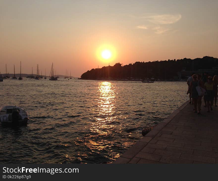 Waterway, Sunset, Sky, Sea