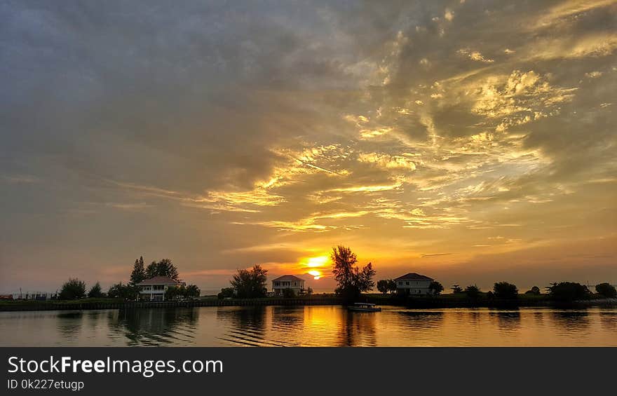 Sky, Reflection, Dawn, Afterglow