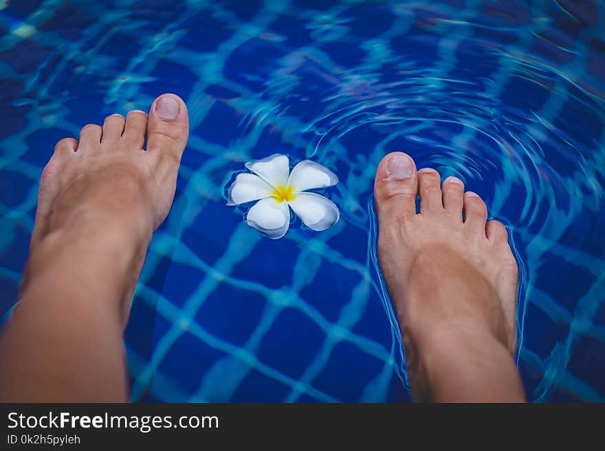 Person&#x27;s Feet on Swimming Pool