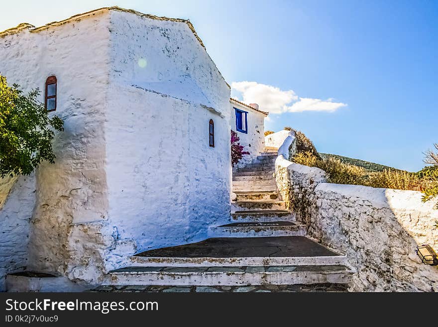 Blue, Sky, Wall, Village