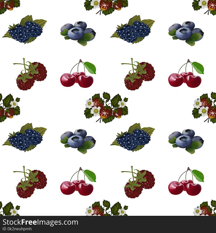 Seamless Pattern With Berries On A White Background.