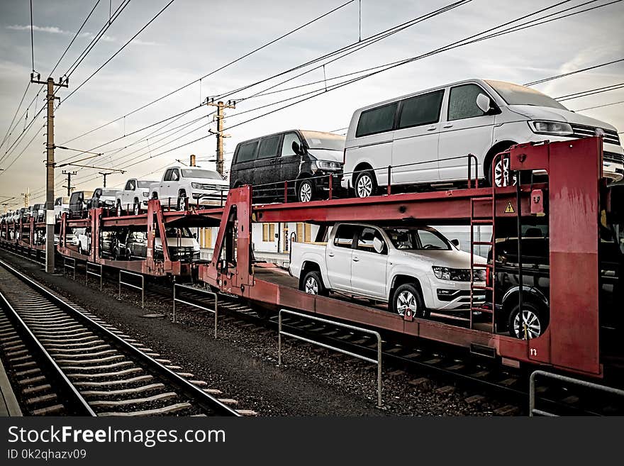 Freight train carrying many cars