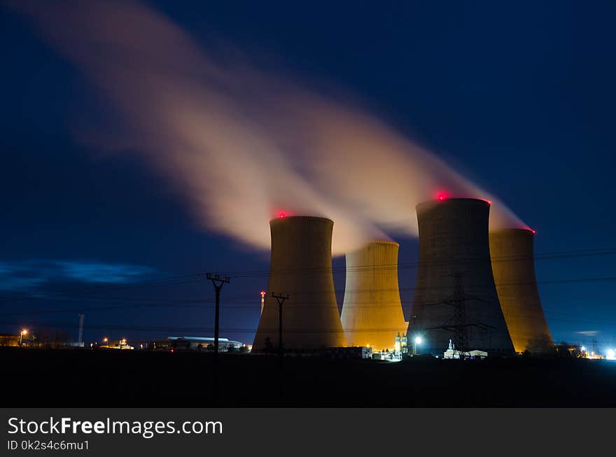 Cooling Towers Of Nuclear Power Plant In The Night