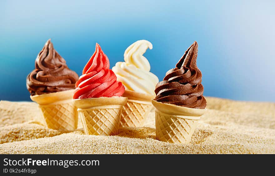 Colourful Ice Cream In Crispy Cones