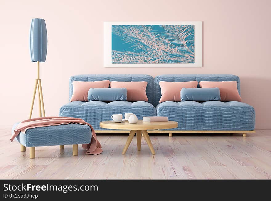 Interior design of modern living room with sofa 3d rendering