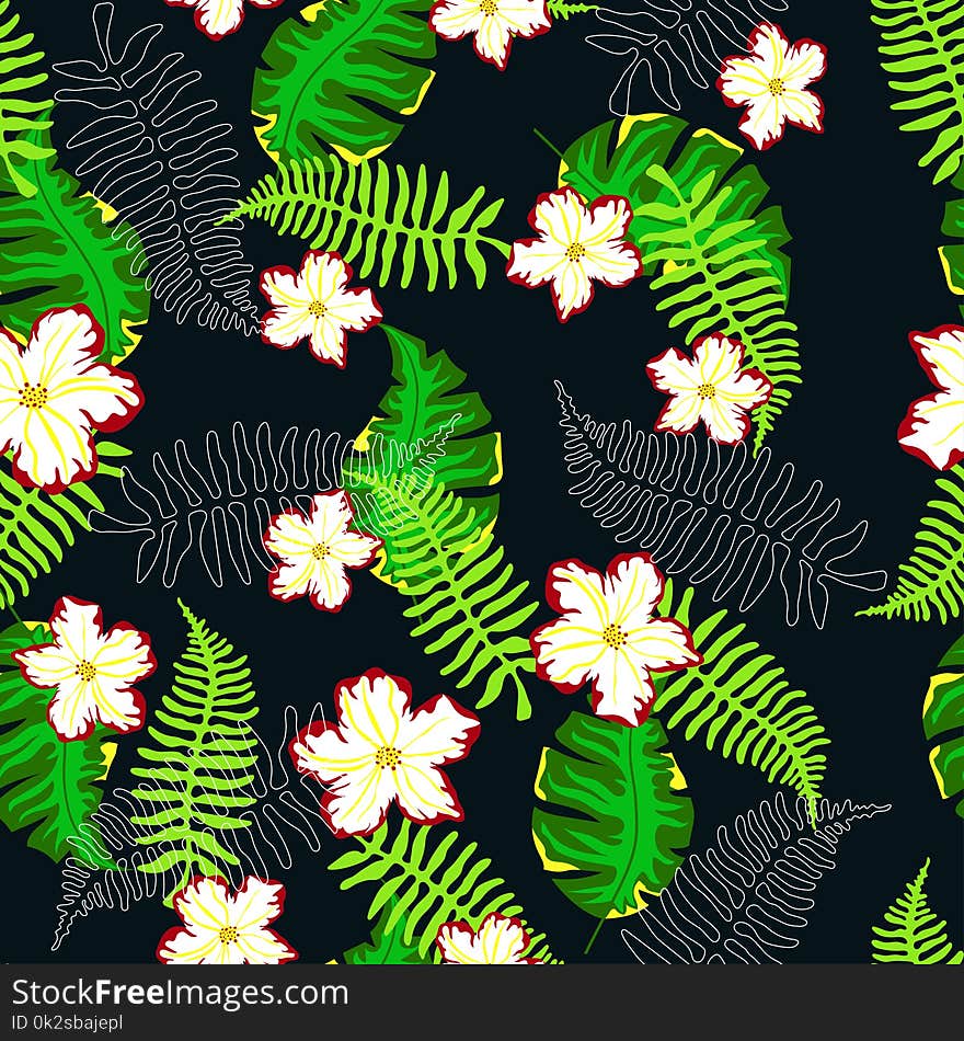 Tropical Pattern With Ferns