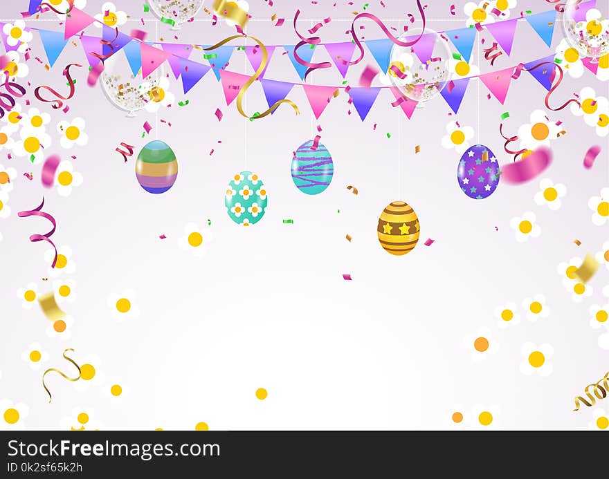 Calligraphy With Abstract Balloons Bunny Ears, Happy Easter Background Holiday Celebration Poster Design. Vector Illustration