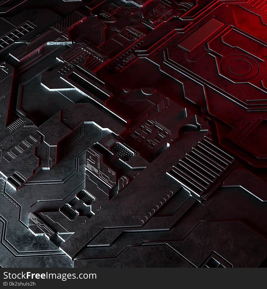 Abstract technological background made of different element printed circuit board and flares.