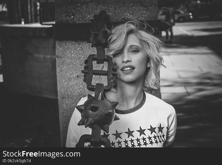 Gray Scale Photo Of Woman Wearing White Shirt