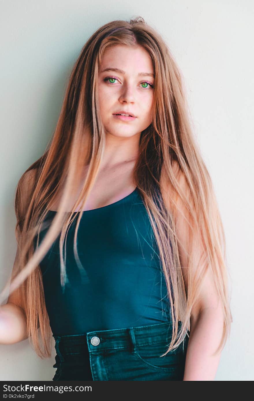 Woman in Blue Tank Top