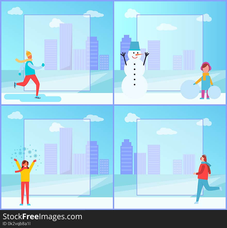 Banners Set on Winter Theme on Vector Illustration