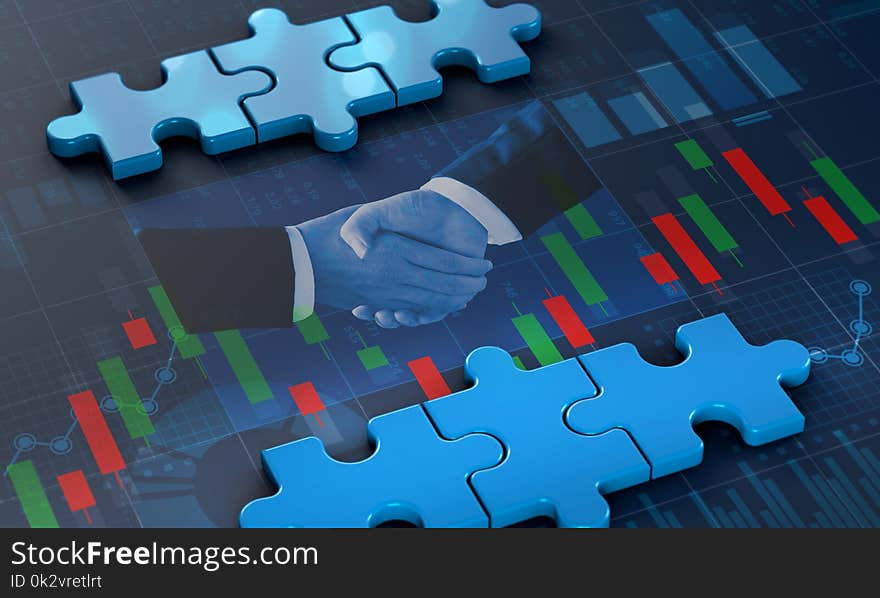 Merger and acquisition business concept, join company on puzzle pieces, 3d rendering