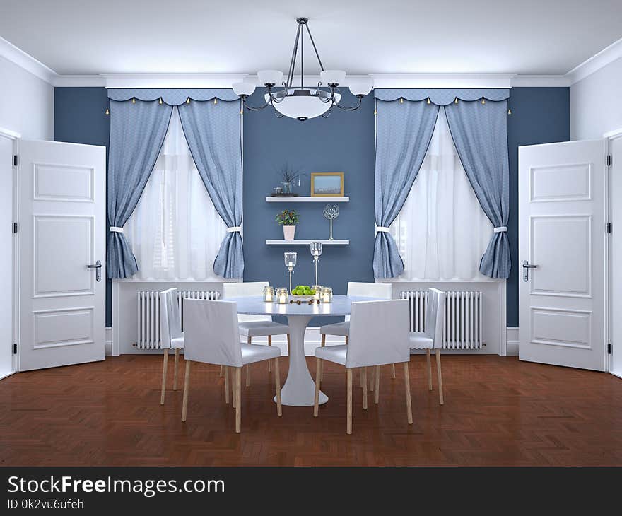 Dining area in the interior. 3d