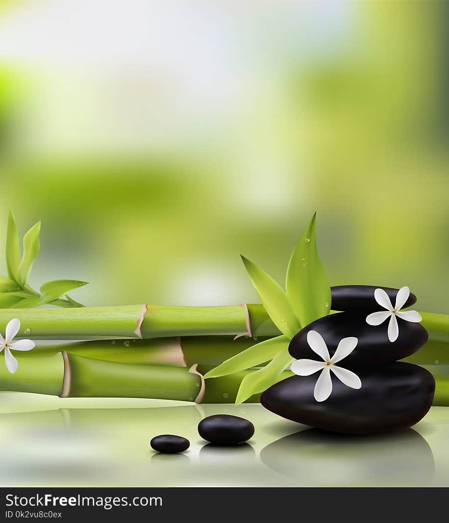 Spa Background With Bamboo And Stones. Vector