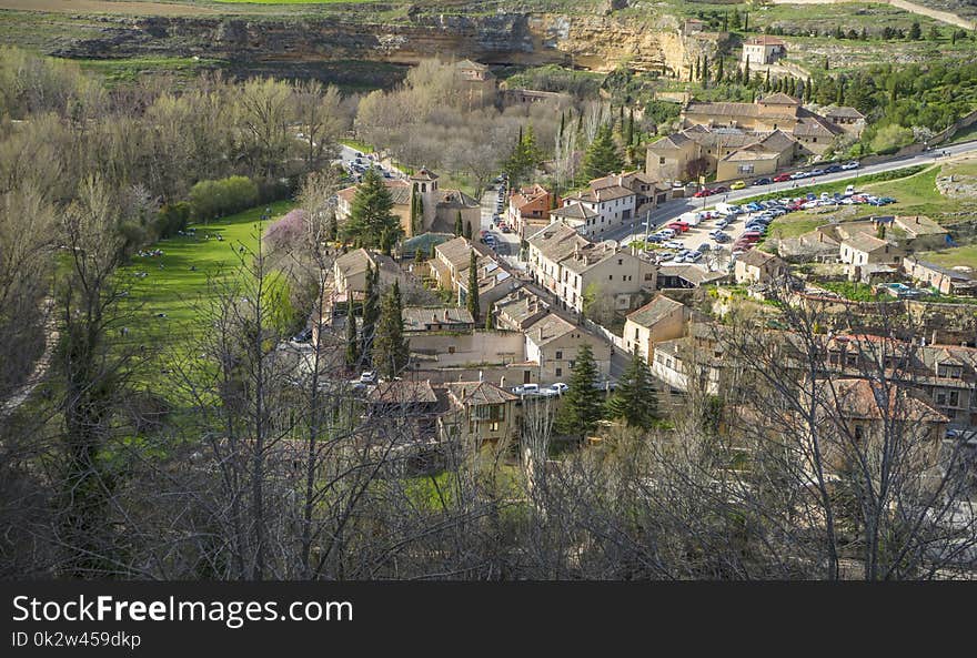 aerial views of the Spanish city of Segovia. Ancient Roman and m