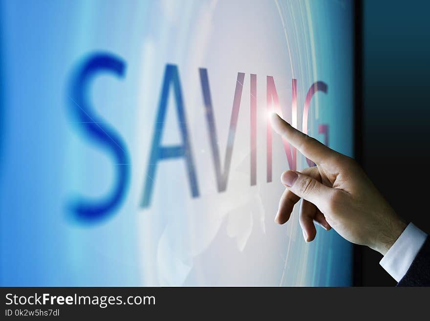 Businessman touching the screen in the office. Businessman touching the screen in the office