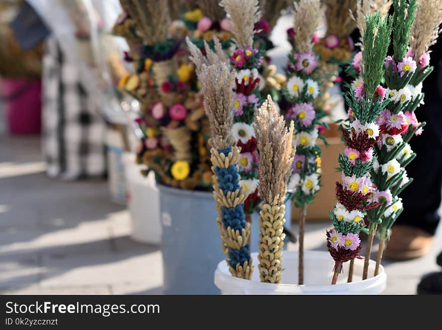 Traditional Lithuanian Easter palm known as Verbos on Easter market in Vilnius, Lithuania