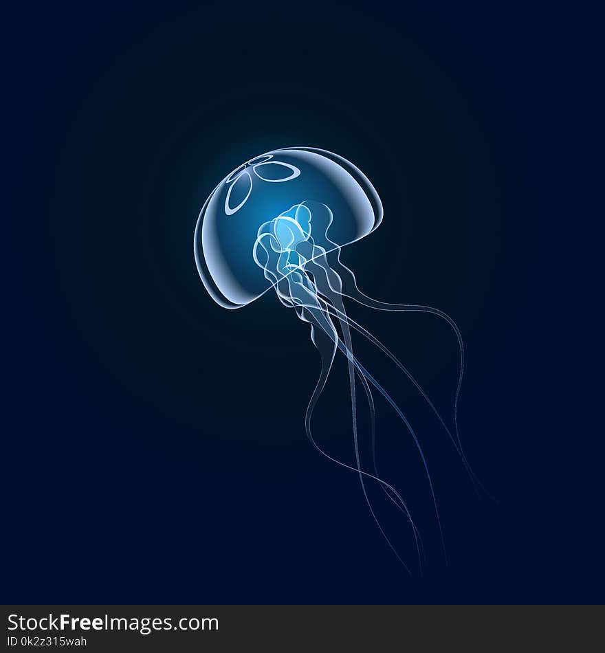 Beautiful jellyfish floating slowly in the blue depths of the ocean vector illustration. Beautiful jellyfish floating slowly in the blue depths of the ocean vector illustration