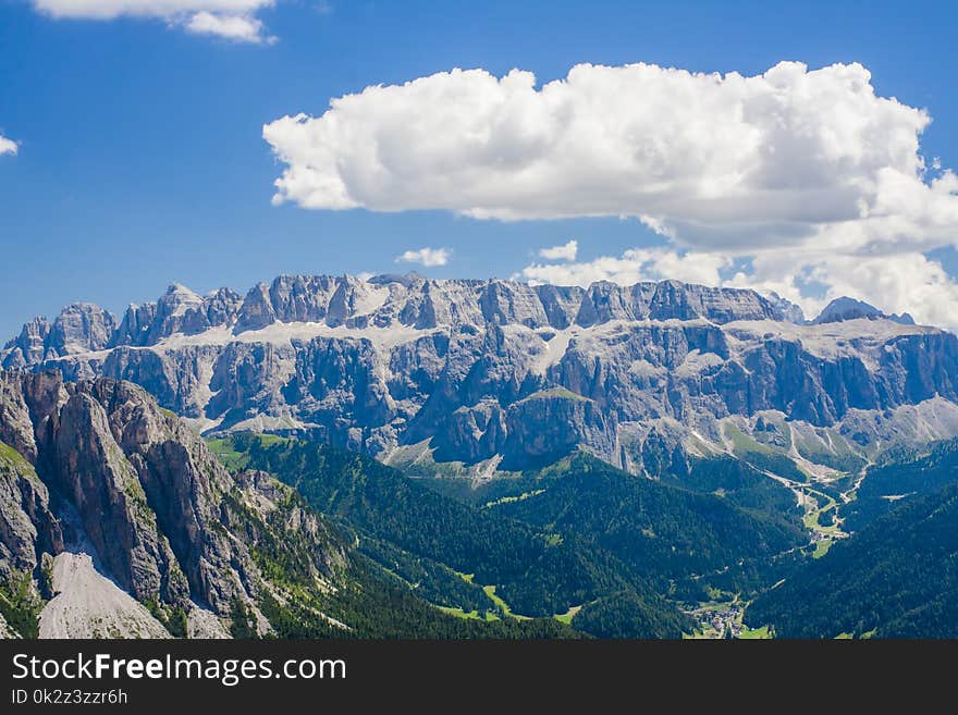 Alta Badia mountain view from Seceda, Italy Alps in the summer landscape