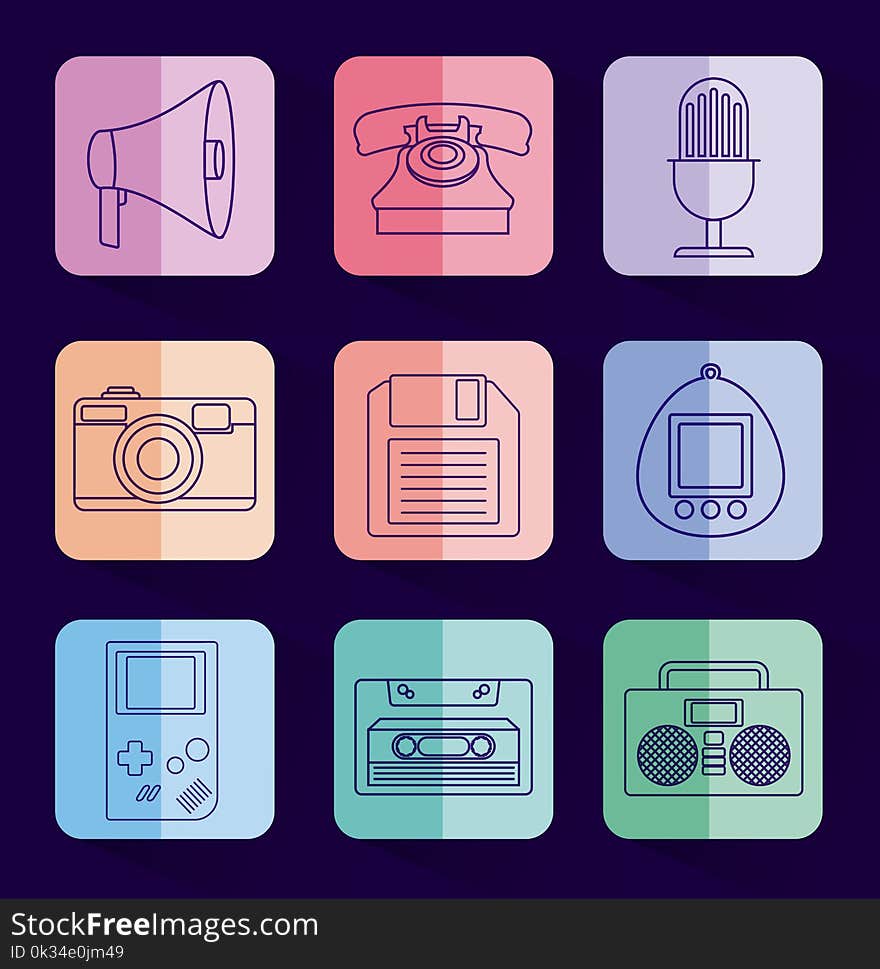 Icon set of Retro devices concept