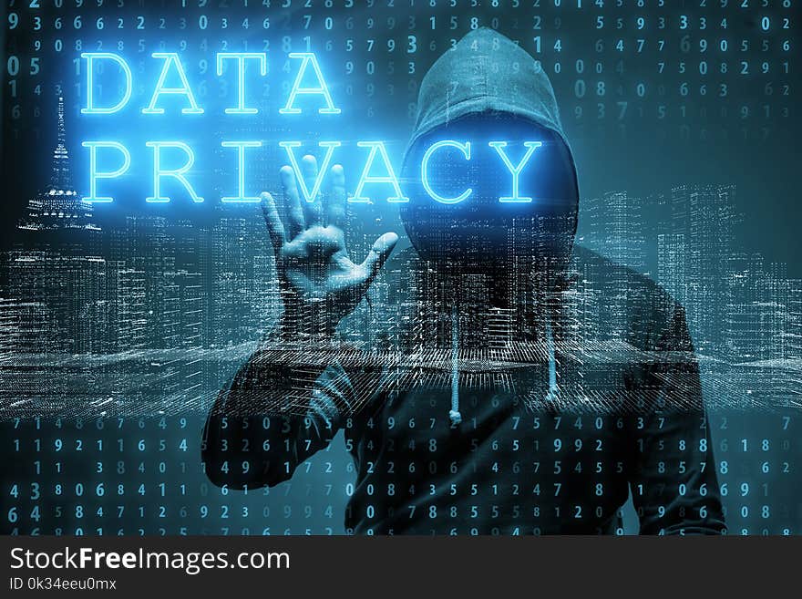 The data privacy concept with hacker stealing personal information