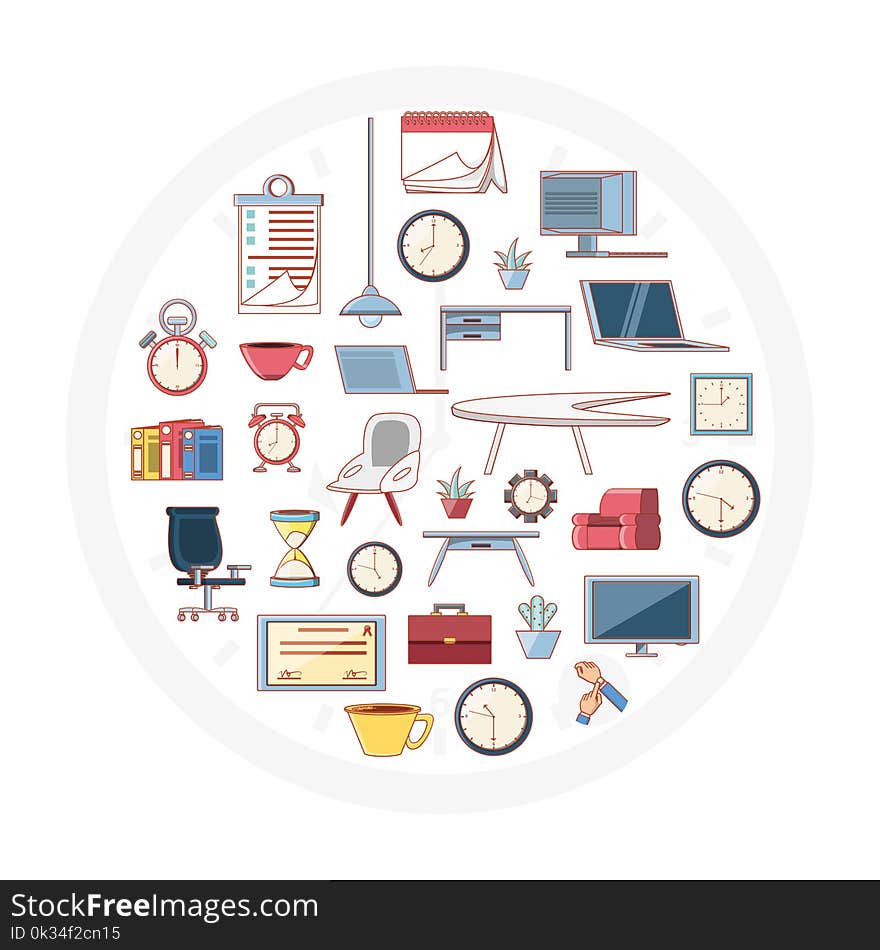 Work time elements icons vector illustration design