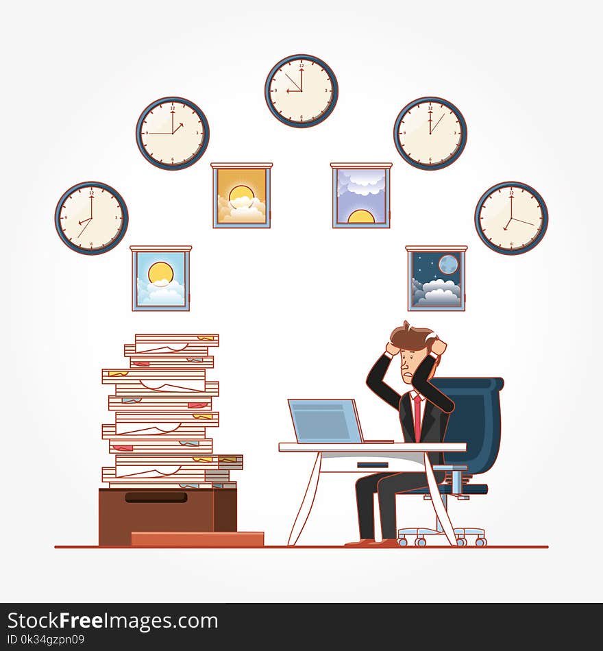 Businessman Avatar With Work Time Elements