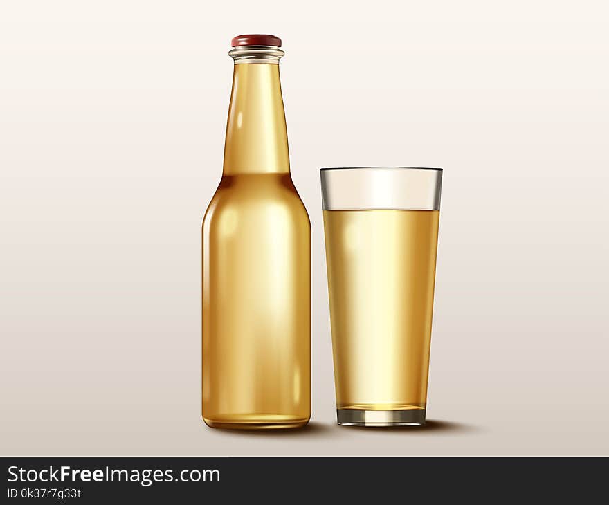 Beverage container mockup, glass bottle without label in 3d illustration for design uses