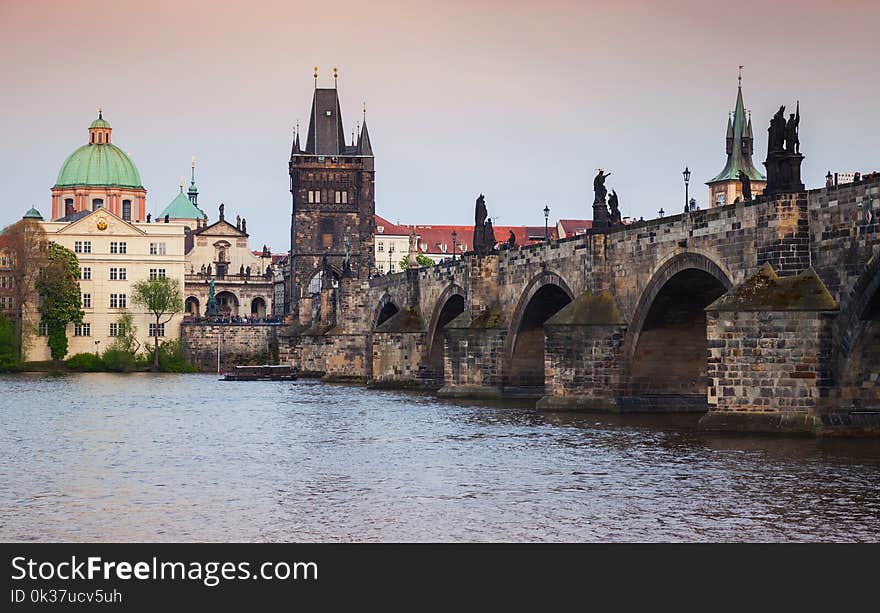 Charles Bridge over Vltava river in Prague. Czech Republic