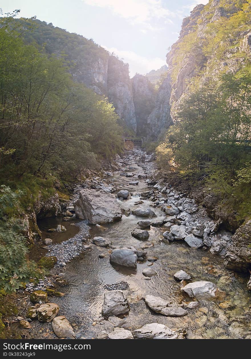 Mountain fast river in the mountains of Italy.