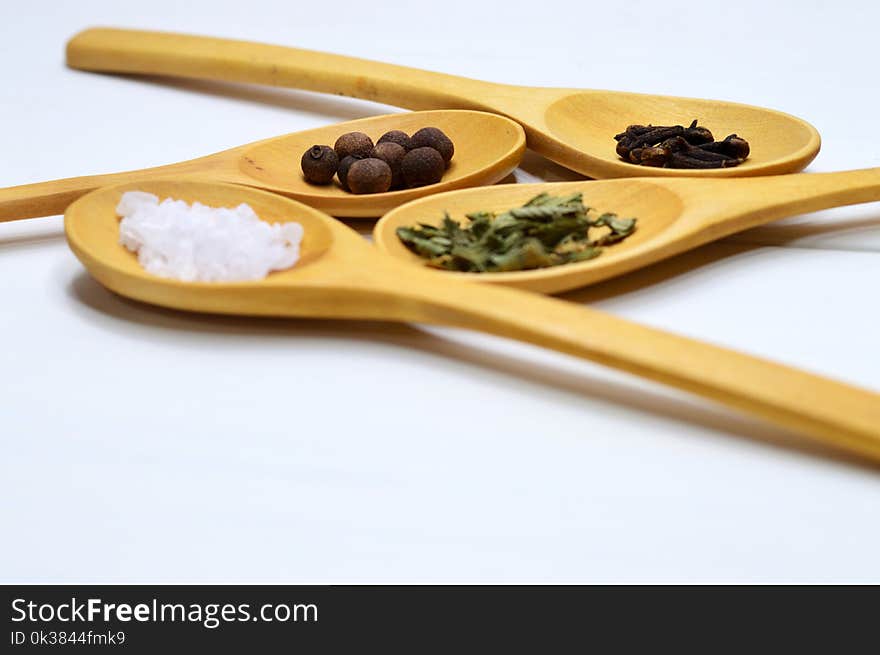 Four Brown Wooden Ladle