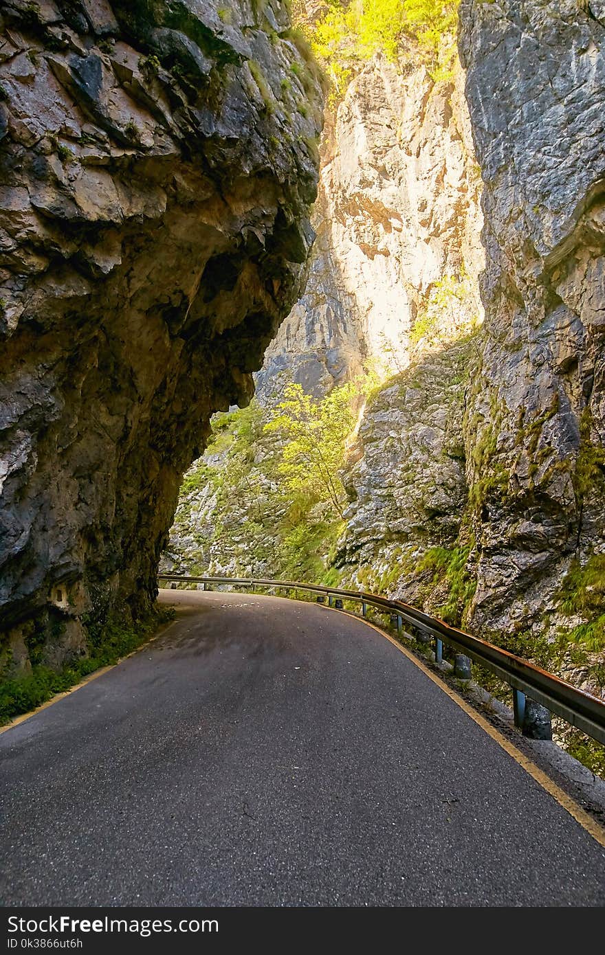 Mountain narrow road through the gorge in the mountains of Italy.