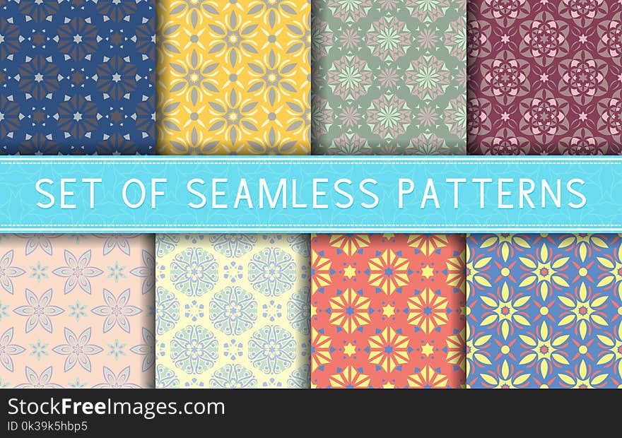 Seamless Patterns. Collection Of Colored Floral Backgrounds