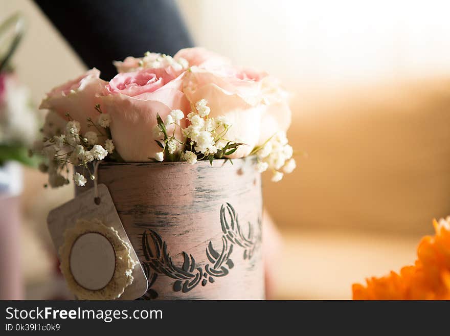 Bouquet of pink rose, in an vintage box.