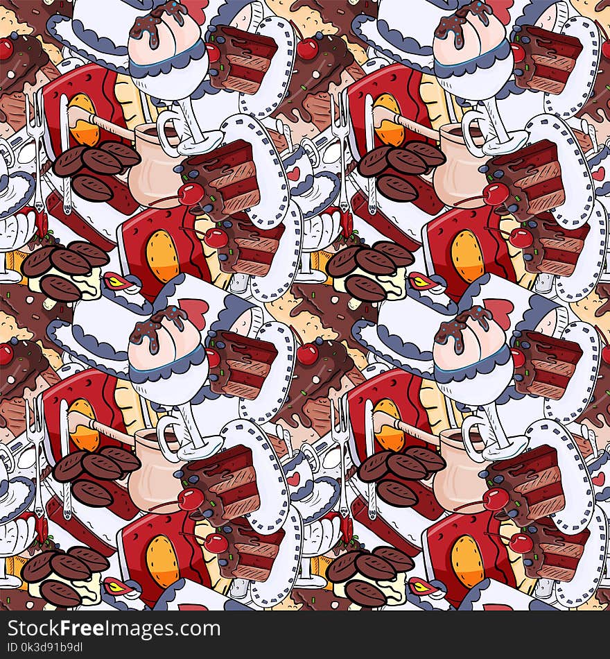 Seamless Pattern Illustration Of Confectionery Sweets, Solid Fill