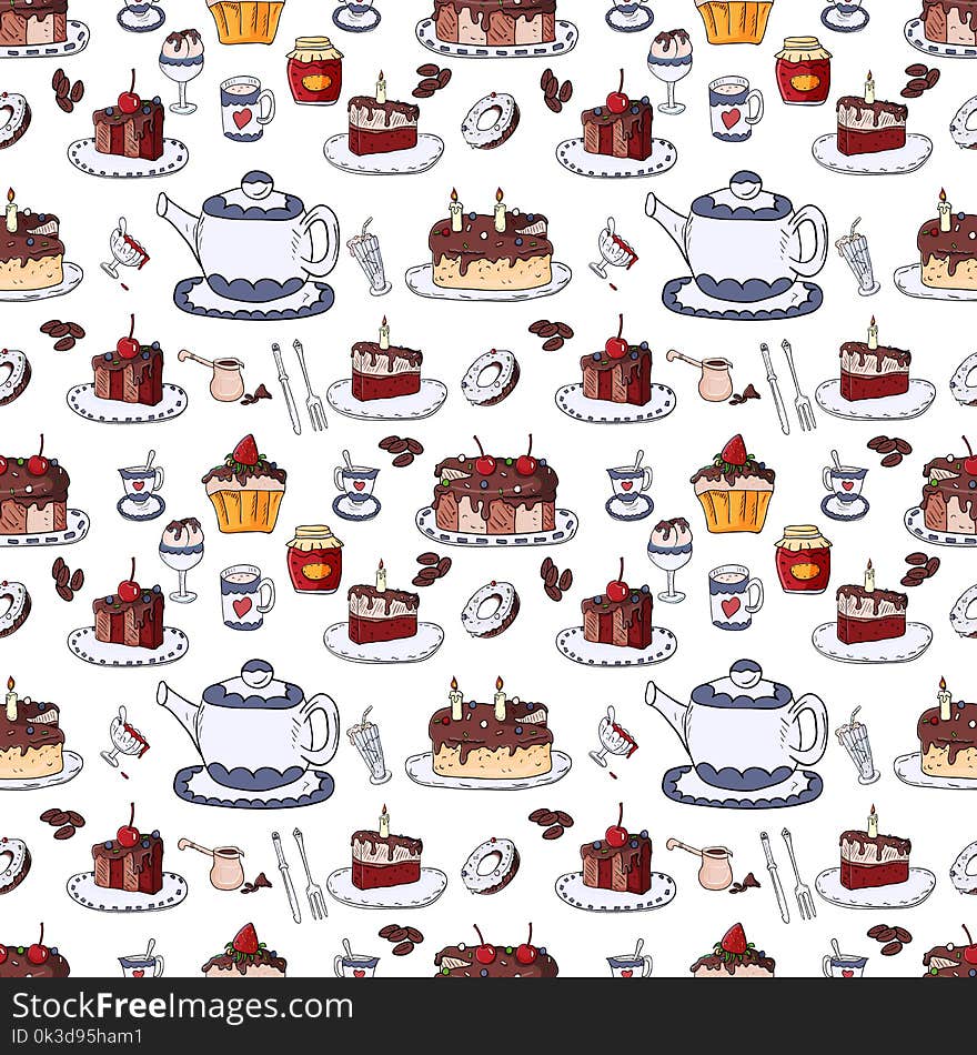 seamless pattern illustration of confectionery sweets, white background