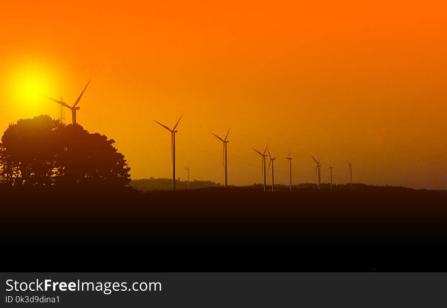 Wind Turbines During Sunset