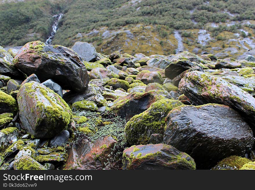 Rock, Water, Stream, Moss