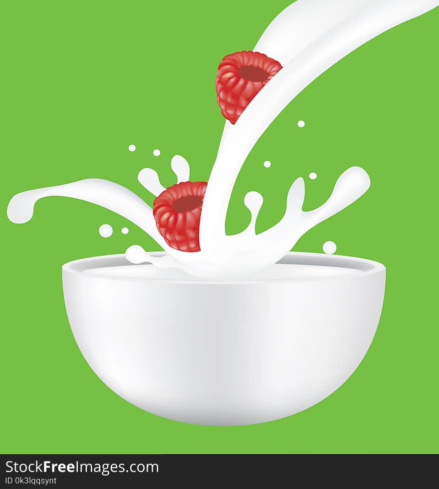 Raspberry in milk splash. vector illustration