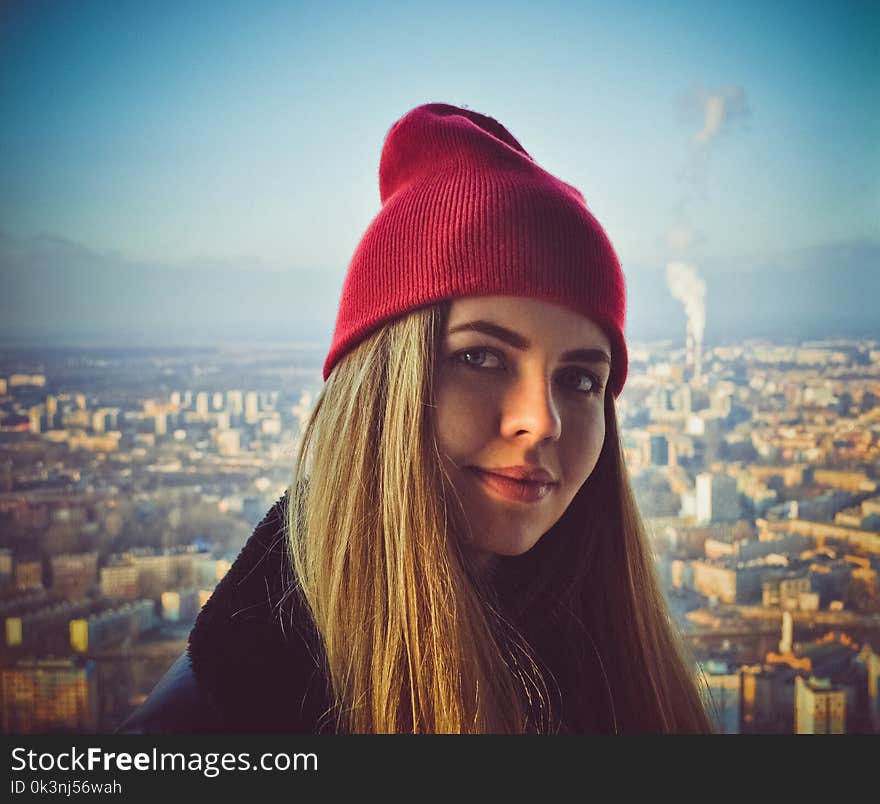 Woman Wearing Red Beanie