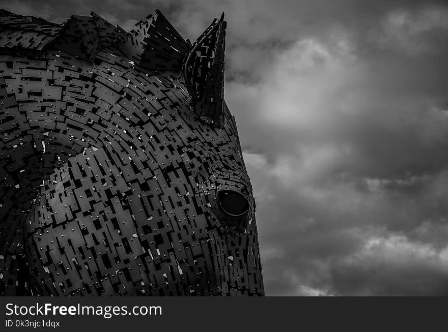 Grayscale Photography of Horse Head and Clouds