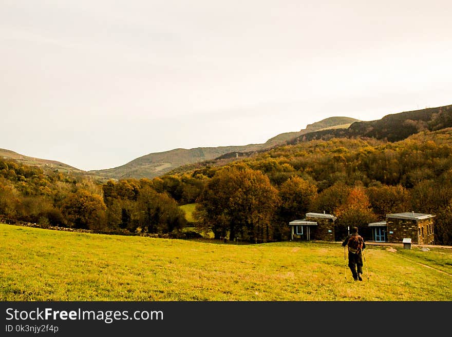 Person Standing at Green Field