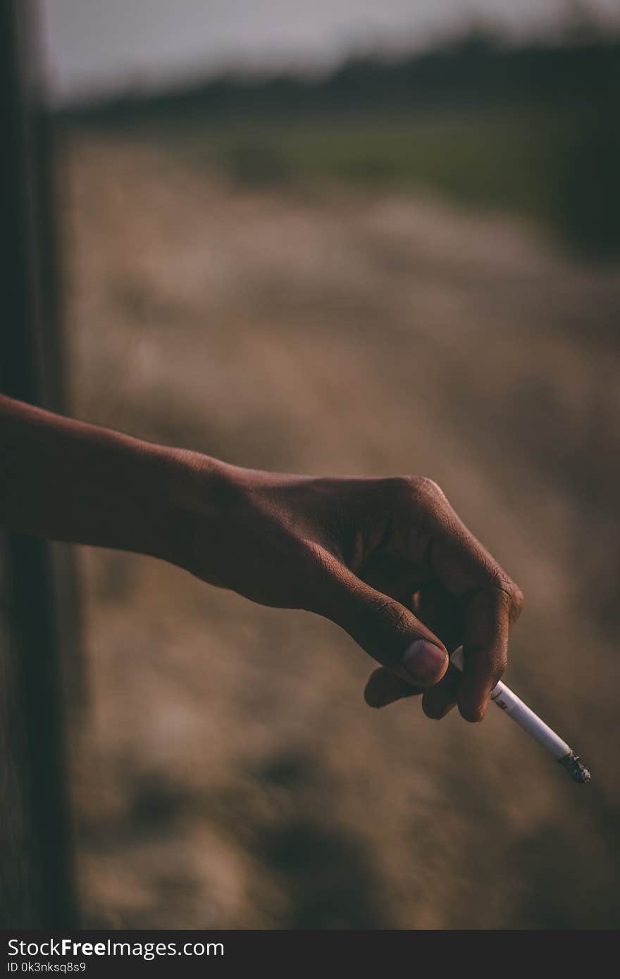 Person&#x27;s Left Hand Holding White Cigarette Stick